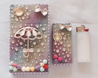 Rainbow Cigarette Case with matching mini bic lighter sleeve 100 or king