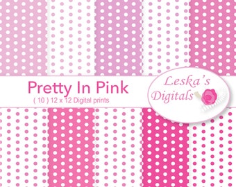 Pink digital paper, pink polkadot digital paper - Pretty in pink, pink polkadots, pink polka dots, scrapbook paper, polkadot backgrounds