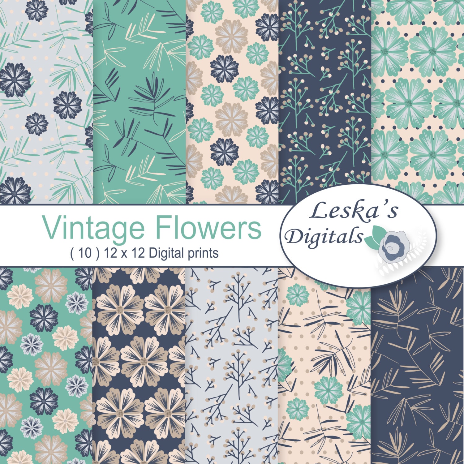 Floral digital paper: Vintage Floral Scrapbook