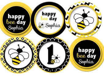 Bumble bee cupcake toppers, bumble bee party bumble bee birthday toppers personalized cupcake toppers cupcake toppers