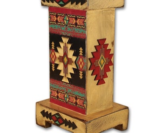 Southwest Lamp - Rustic - Tribal - Distressed - Lodge - Ranch Decor Lamp - Western Lamp - Handmade Wood Lamp - Aztec Design - Turquoise