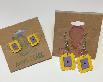 Friends Inspired Picture Frame Earrings-Nickel Free Stud or Fishhook- friends tv show, central perk, yellow frame, friends earrings
