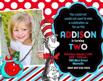 Dr. Seuss Cat in the Hat Birthday Party Invitation - Digital File
