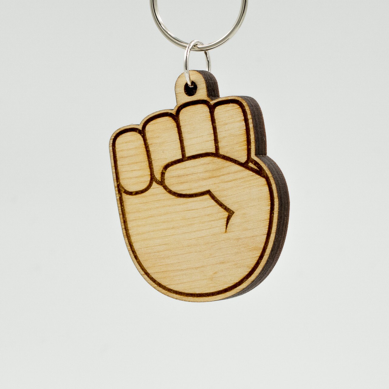 Raised Fist Emoji Keychain Fist Pump Emoji Carved Wood Key
