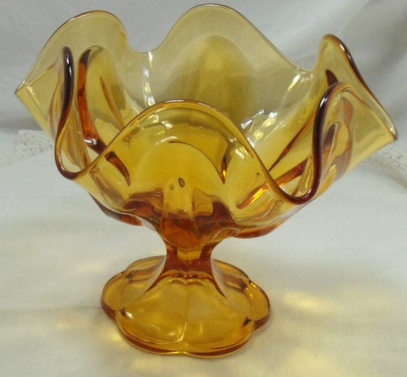 Vintage Amber Colored Glass Pedestal Serving Bowl