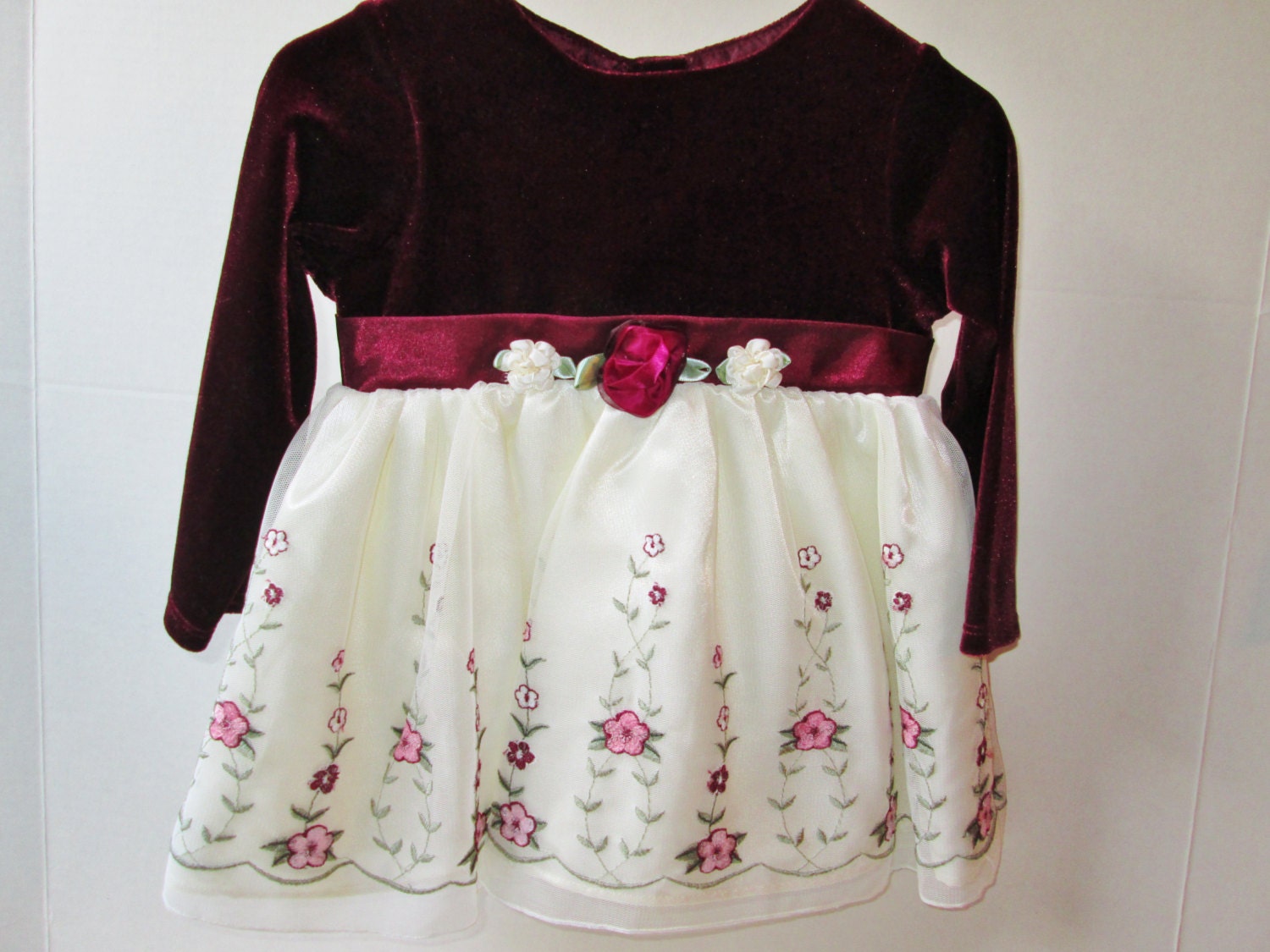 Burgundy Red Velvet Baby Girl Dress Sz 12mo Vintage Gegrge