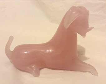 Vintage Archimede Seguso Murano Glass, Dog, Pink Alabastro, Italian Sculpture