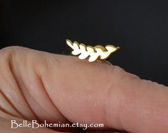 Gold Feather Gold Leaf Cartilage Earring ONE 16g Helix Piercing Stud Earring Helix Leaf Earring Conch Earring 316L Externally Threaded 14k