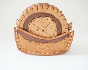 Set of Six Vintage Leather Coasters Made in Paraguay