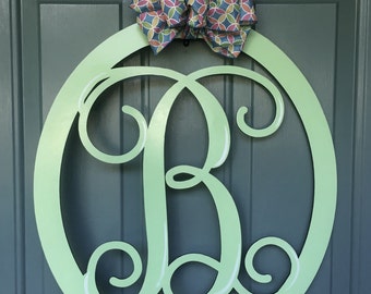 Monogram Initial Oval, Single Letter Oval Monogram Door Hanger, Wooden Monogram Vine, Shabby Chic Door Hanger