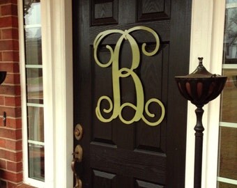 Monogram Door Hanger, Summer door wreath, large metal letters, metal monogram door hanger, wedding gift, initial front door, outdoor wreaths