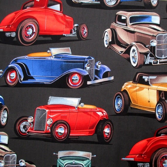 Fabric Deuces Classic Cars on Charcoal Hot Rods Fabric Deuces Classic Cars on Charcoal Hot Rods