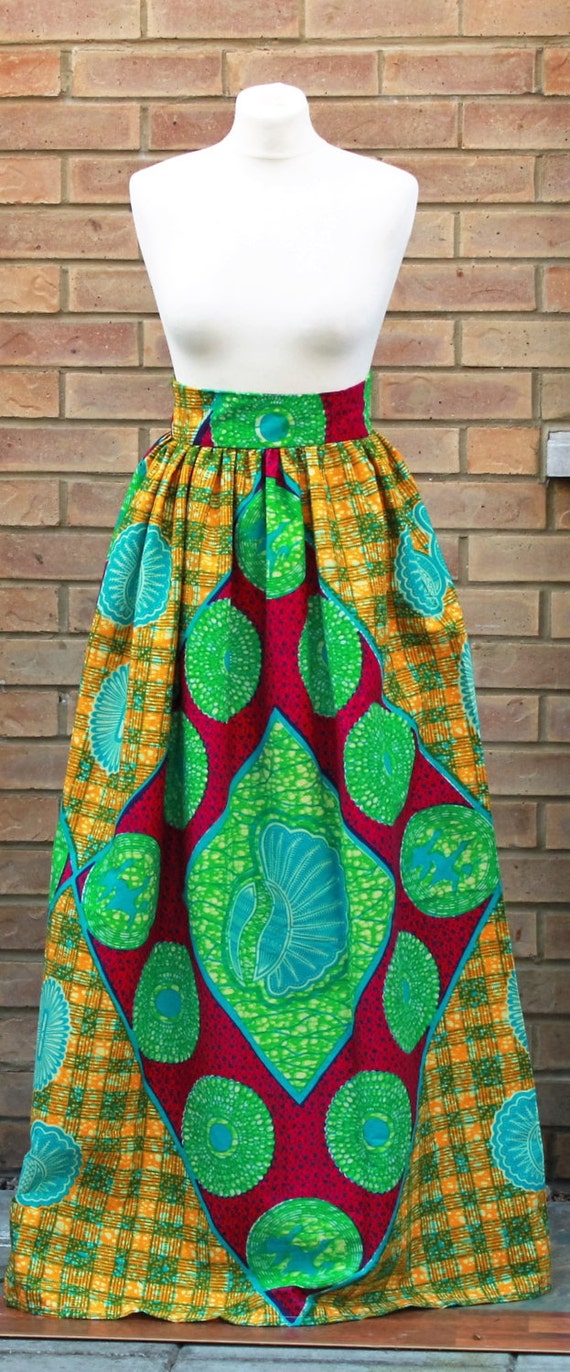 African print skirts maxi high waist skirt by AbrefiFashion