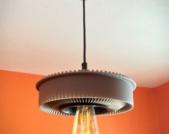 Kodak Carousel Slide Tray Hanging Pendant Lighting Fixture - UpCycled Vintage Kodak Carousel Transvue 140 Slide Tray