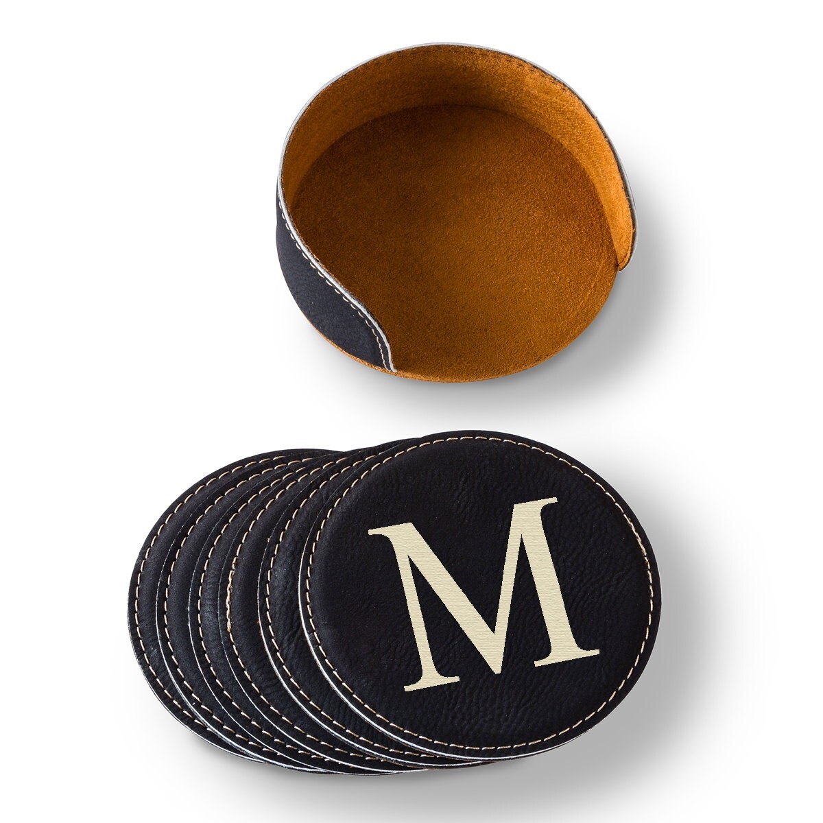 Personalized Black Round Coaster Set Personalized