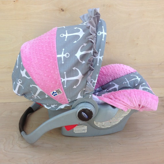 Infant Car Seat Cover Grey Anchors/ Bubblegum Pink