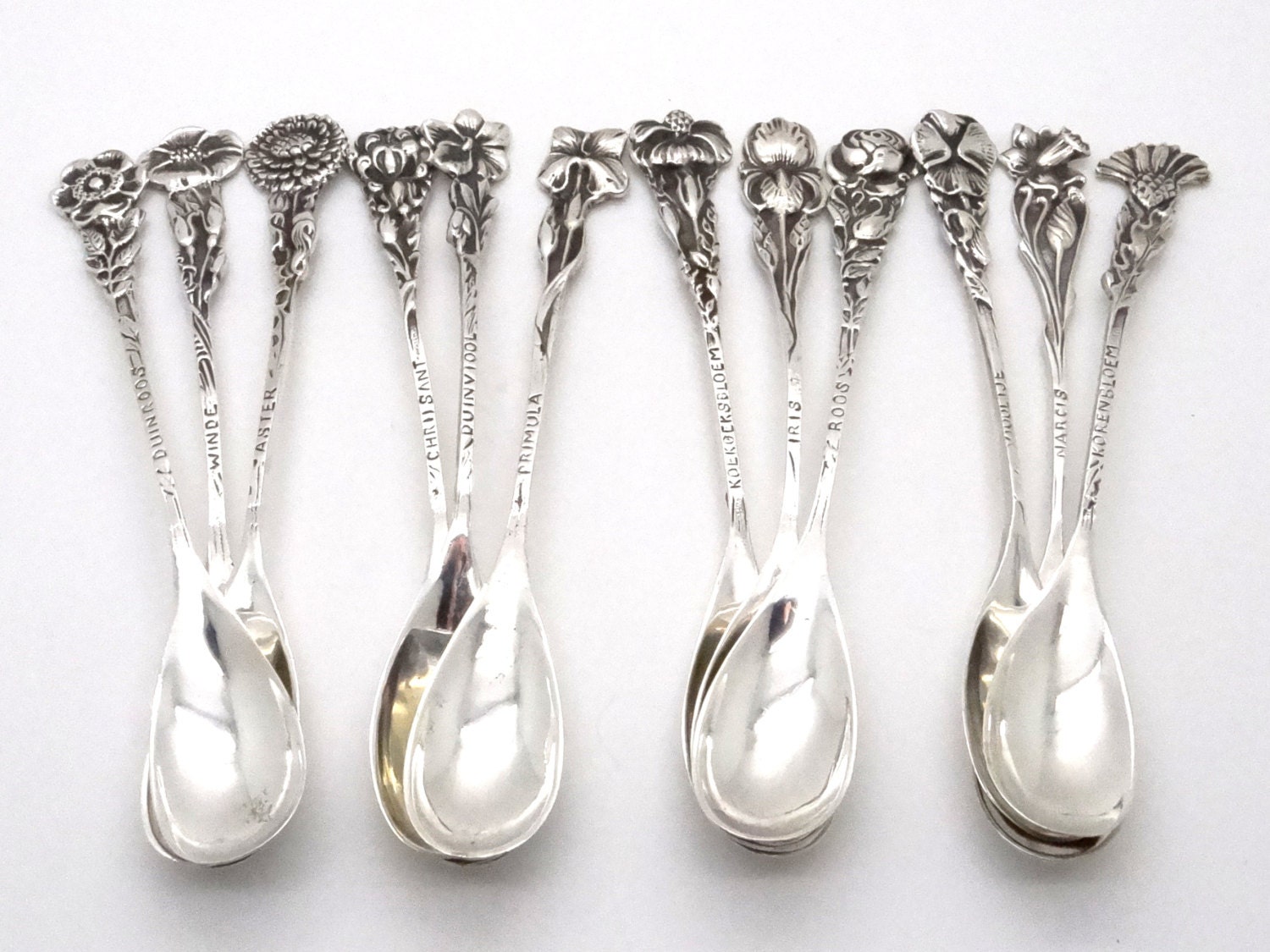 Set of 12 Silver Tea Spoons 835 Silver Art Nouveau High Tea