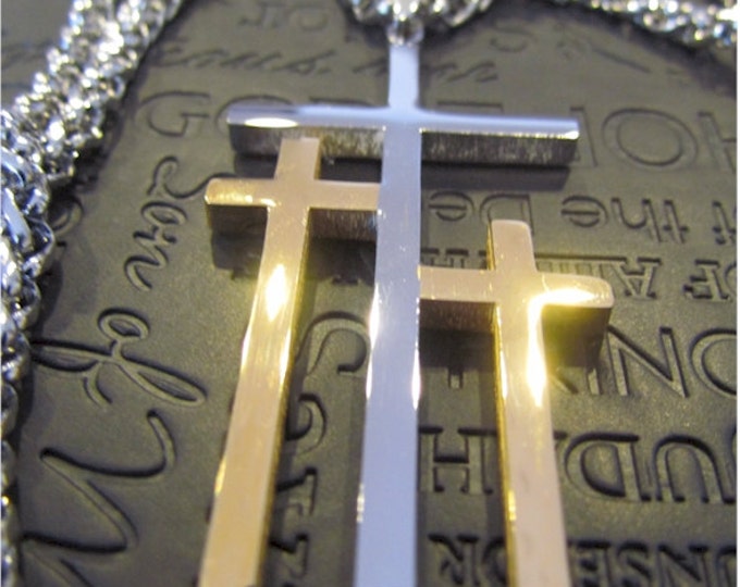 Large Silver Gold Calvary 3 Cross Necklace Pendant Heavy Chain Men Boys Christian Jewelry - Saint Michaels Jewelry - Calvary Three Cross