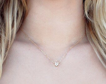 Dainty Herkimer Diamond Necklace Clear Raw Quartz Stone / 14k Gold Fill / Rose Gold / Sterling Silver / Short Layering Necklace / Wedding