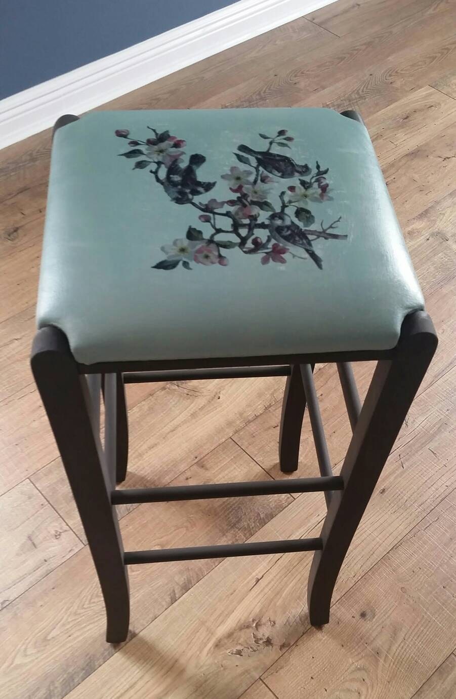 Hand Painted Stool with Flower and Birds Design by Oldisnew2
