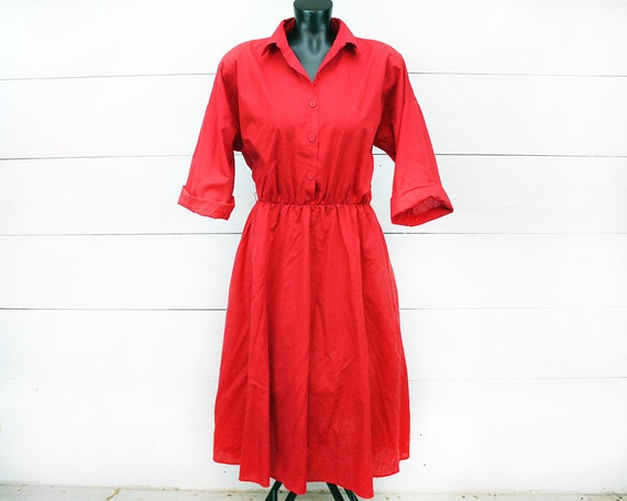 Hold for Gia80s Size Large Red Collar Dress Red Pin Up