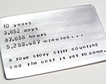 10 year Anniversary ~ Wallet card insert ~ ten tin year gift idea ~ husband man gift ~ Love note message card