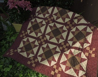 Lap Sized Ohio Star Quilt with Nine Patch Blocks in the Center 46" x 46"