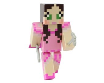 Pink Dress Green Eyed Girl - 4" Action Figure Toy, Plastic Craft by EnderToys