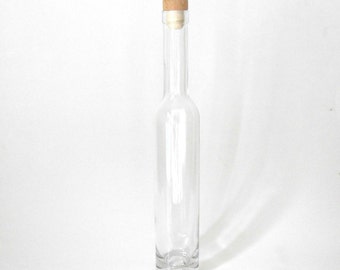 Tall glass bottle, round glass bottle, decorative glass bottle, tall glass vase, with or without wood and natural cork, 13 oz / 375 ml