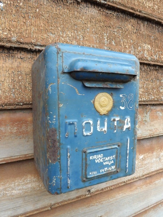 Vintage mailbox vintage wall metal mailbox blue by RetroSaffer