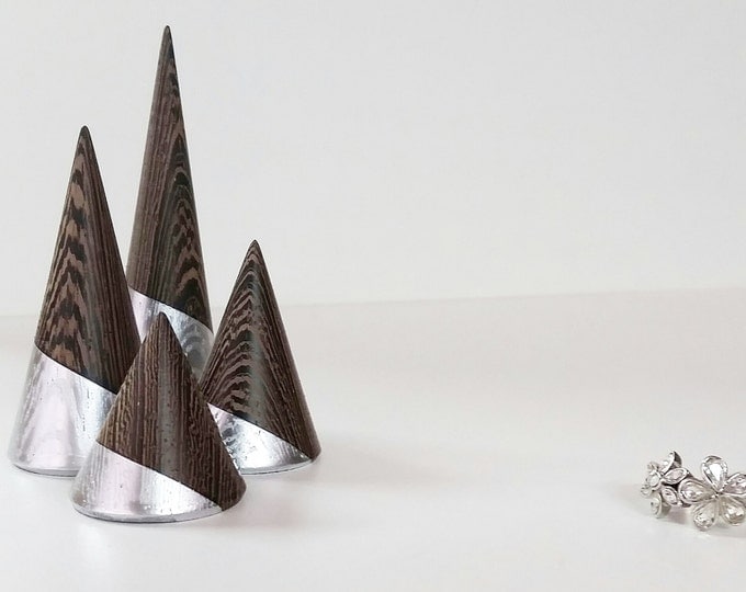 Ring Cone Set " Wenge - Silver " Version Jewelry Display Fun Ring Organizer Ring Display Ring Stand Home And Decoration Jewelry Storage