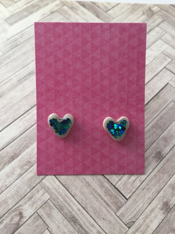Items similar to Mermaid HEART Green and Navy Glitter Pearlized