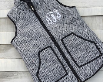 SALE - Monogrammed Herringbone Quilted Puffer Vest - Designer Inspired Monogrammed Vest **We strongly recommend ordering one size larger!!