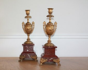 Antique French Candlesticks, Napoleon III, Bronze Candle Holder, Marble Candlestick, Gold Candelabras, Hollywood Regency Chandelier