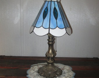 Tiffany Style Stained Glass Lamp Shade - White / Turquoise Blue / Sky Blue