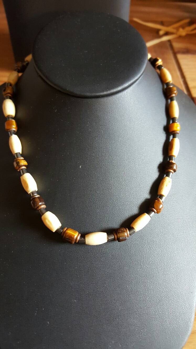 Men's tigers eye beads vintage necklace with