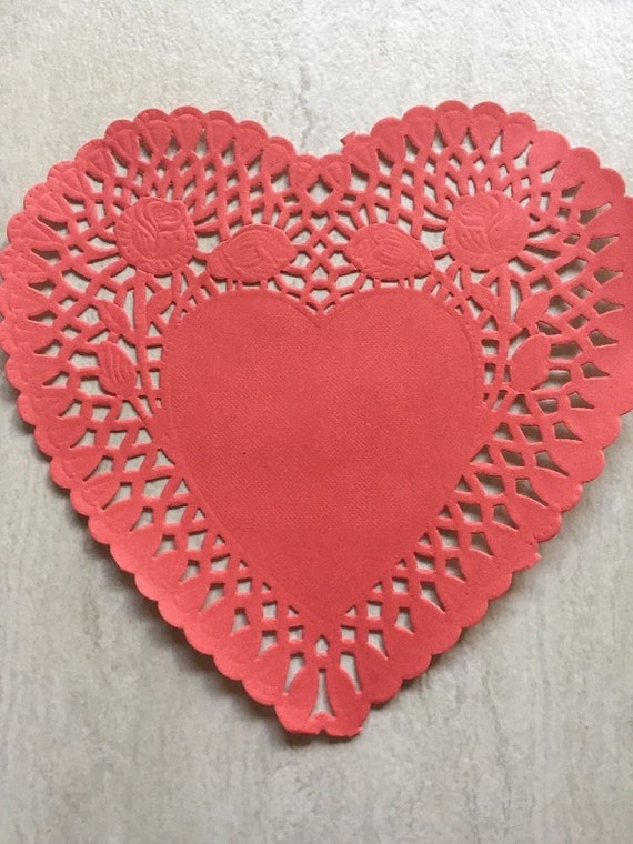 SALE 100 Heart Paper Lace Doilies Red 6 Wedding by MinasPantry