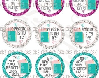 1" Digital Bottle Cap Sheet **INSTANT DOWNLOAD** Cute Hair Bow Sayings Planner I Love Planning Planning Is My Life