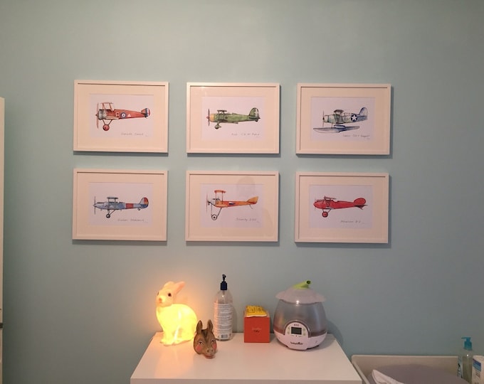 Airplane decor for nursery Prints military retro aircraft Warercolor Poster Boy's art Aviation art Baby boy nursery wall art