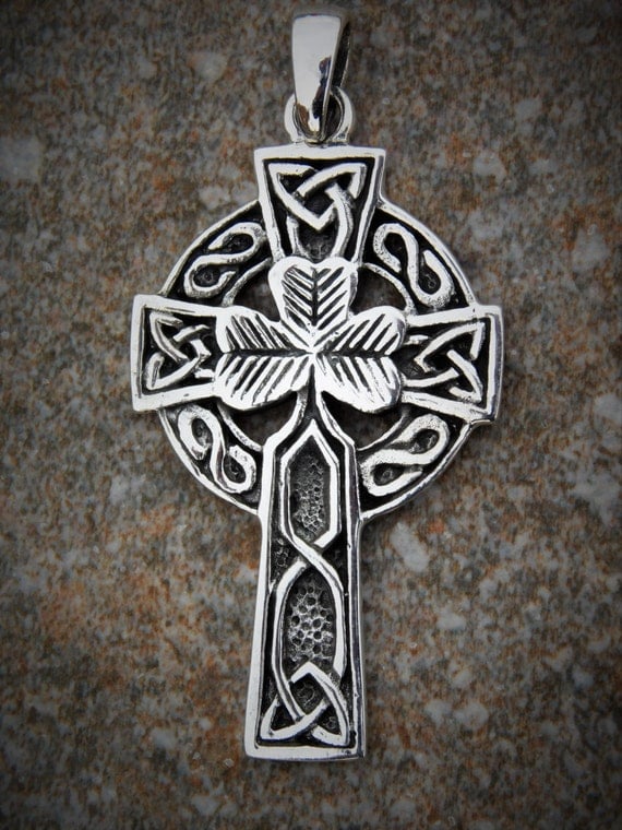 Sterling Silver Celtic Shamrock Cross Pendant / Cross Pendant