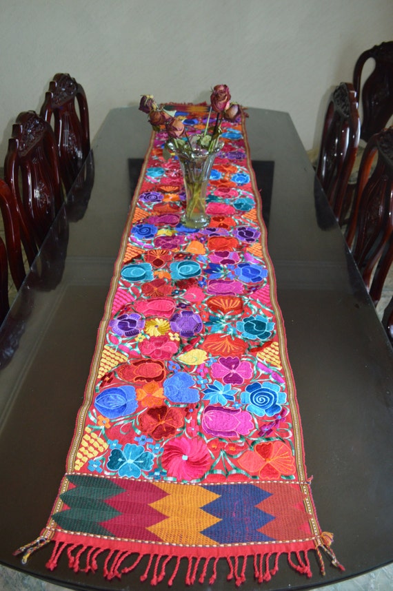 Embroidery tablecloth with flowers by Mexicogallery on Etsy