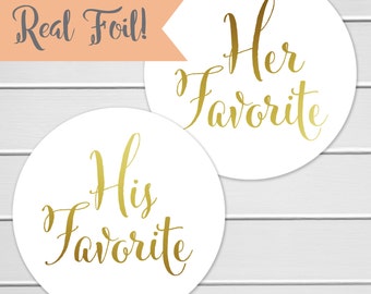 His Favorite Her Favorite Foiled Wedding Stickers, Favorites Wedding Favor Stickers, Wedding Favor Bag Sticker (#376-F)