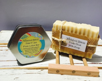 Plain Goat Milk Soap & Lotion Bar with Oak Soap Dish: Gift Set
