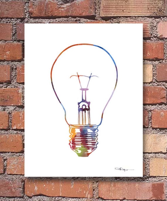 Light Bulb Art Print Abstract Watercolor Painting Wall