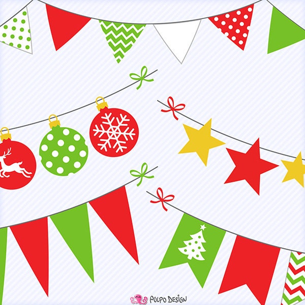 Download Christmas bunting banners clipart. Digital clip art.