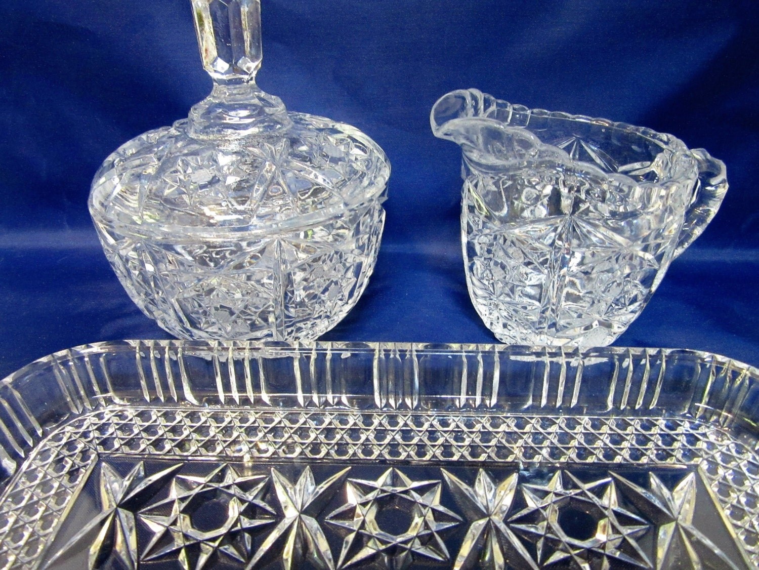 Lead Crystal Sugar Creamer Tray Hand Cut Made by PorcelainChinaArt