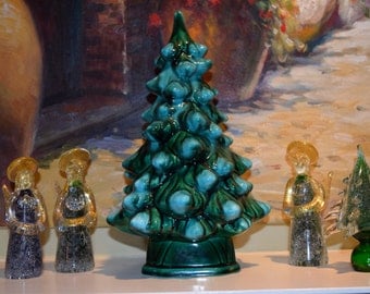 Vintage 1-Piece Ceramic Christmas Tree 12 Inches No Lights Holiday Mantle Decor