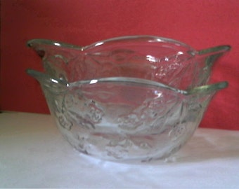 ANCHOR HOCKING Glass - 2 Cereal Bowls - SAVANNAH-Clear Pattern