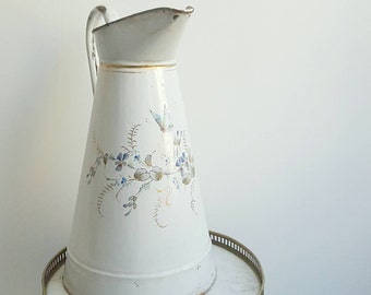 Pitcher - French vase - French vintage pitcher - French large pitcher - French enamel ware vase - vintage vase - French enamelware