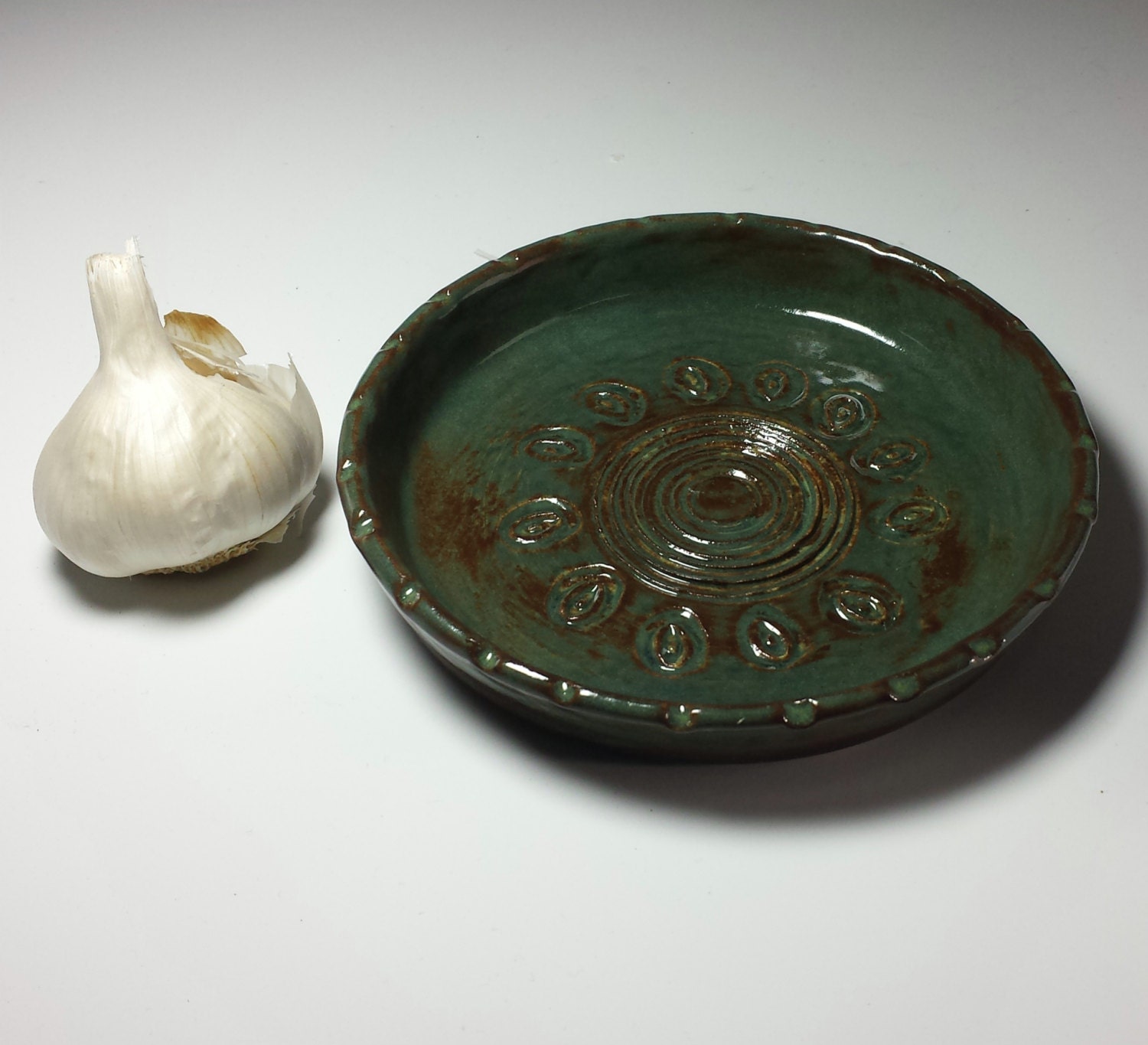 Pottery Garlic Grater Dish,Ceramic Garlic Grater Dish,Green Garlic Dish,Ready To Ship,green